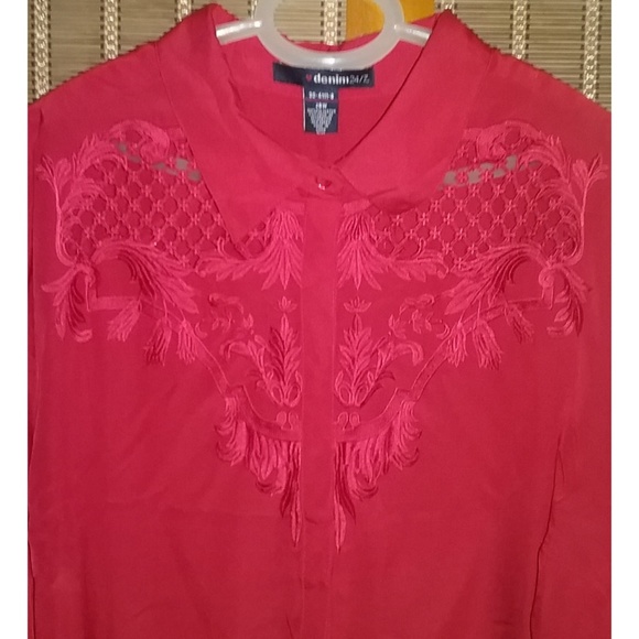 28W Denim 24/7 Cut-Out Button Front Blouse - Picture 2 of 7